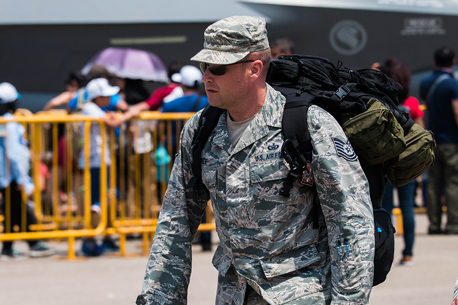 Man from USAF with backpack