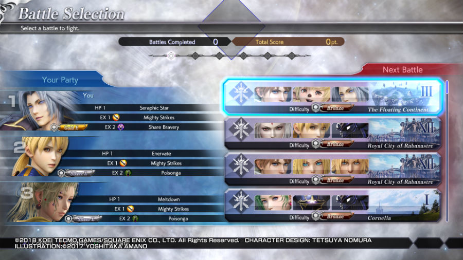 Dissidia Final Fantasy NT team selection