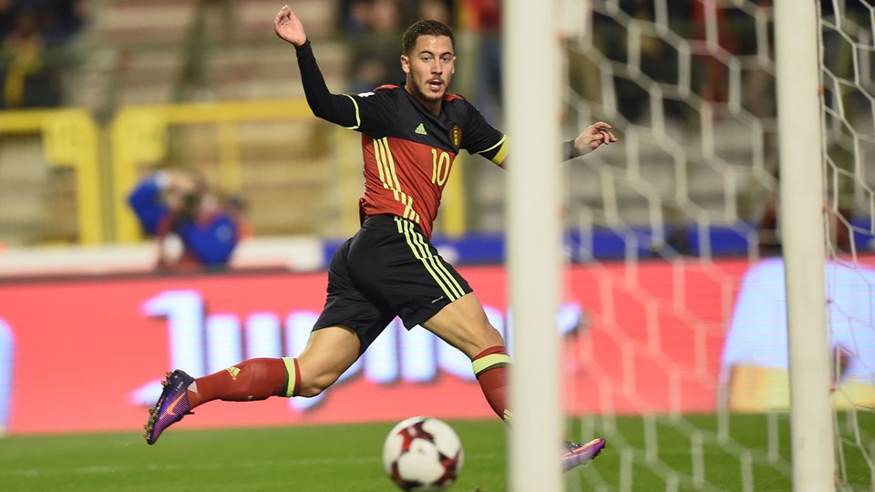 Belgium's Eden Hazard celebrating