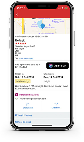 iPhone X Hotels.com Siri Shortcut