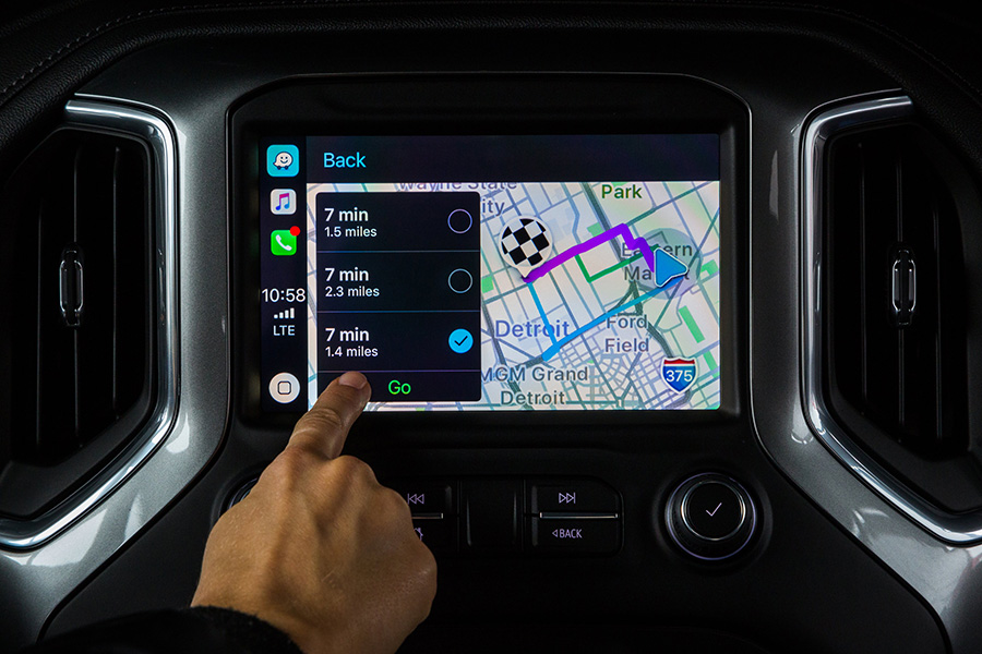 The Waze CarPlay App in a Chevrolet Silverado