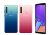 Samsung Galaxy A9 in Bubblegum Pink, Caviar Black, and Lemonade Blue