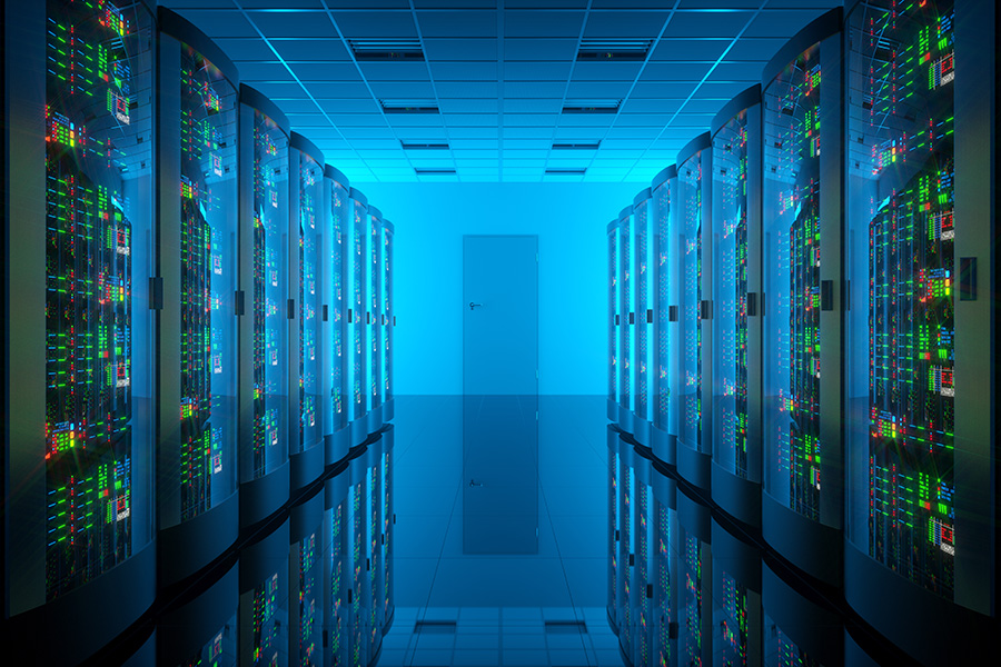 Server room in data center. Telecommunication equipment. 3d illustration