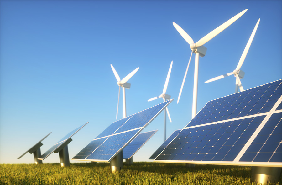 Green power concept with solar and wind power