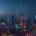 Smart city and abstract dot point connect with gradient line